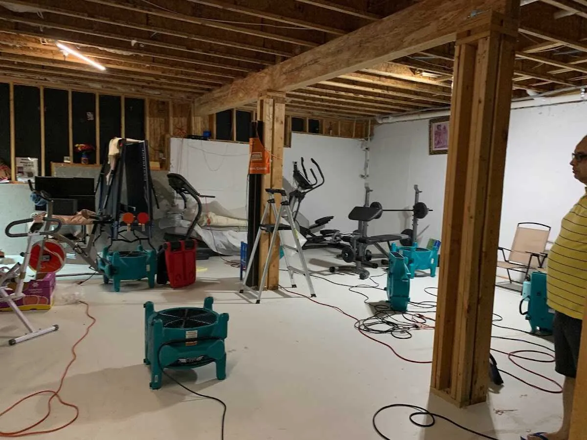 Basement drying equipment setup for Contents Cleaning & Restoration in Westmont